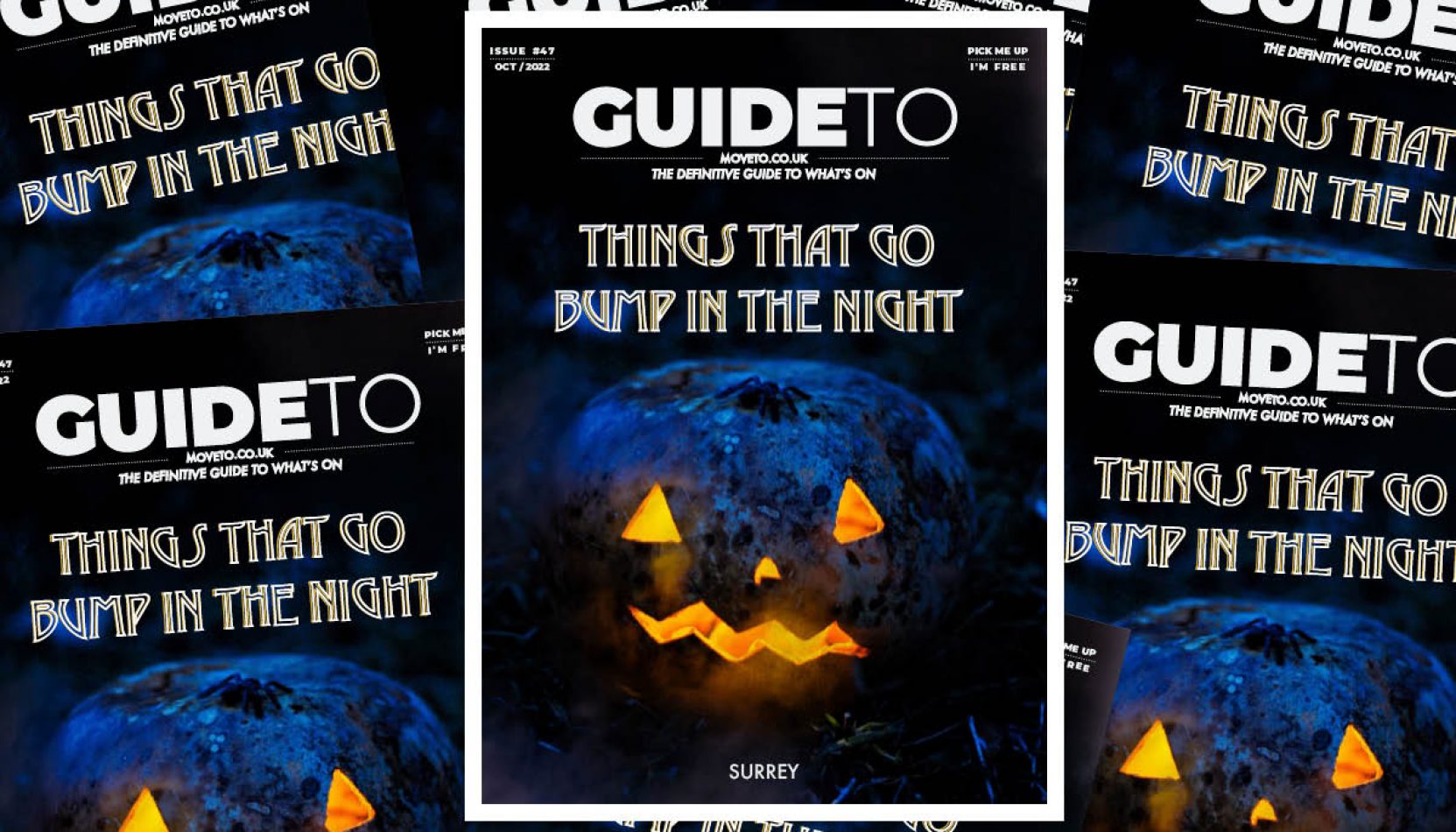 guide to surrey, guide to surrey, front cover, halloween, things that go bump in the night, whats on, guide to going out, guildford, farnham., elmbridge, wokinh, entertainment, family, food and drink, sports, self care, eco conscious, whats on, events, october 2022, guide to events, guide to whats on,