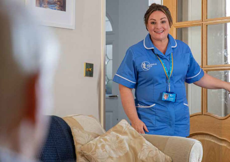 A Bluebird Care carer visits a customers home | Compassionate Home Care in Surrey